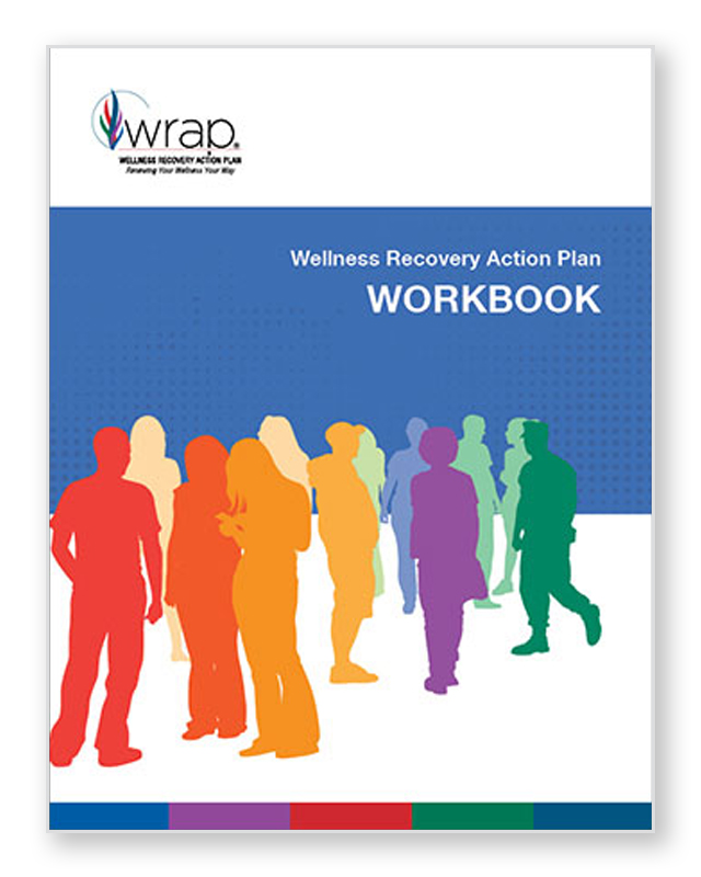 Cover of WRAP Workbook which features colorful silhouettes of people against a blue background